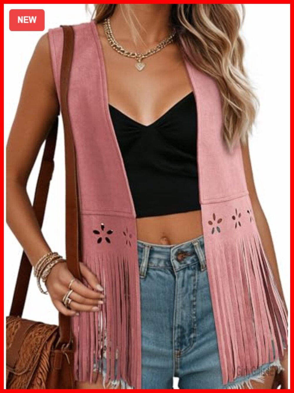 Faux Suede Fringe Vest Sleeveless Tassel Western Cowgirl 70s Hippie